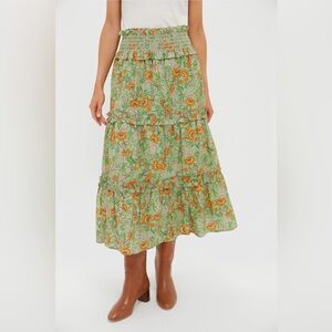Hyacinth House Mint & Orange Floral Smocked Odette Midi Skirt